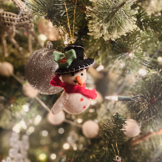 Holiday ornament - Snowman with red scarf