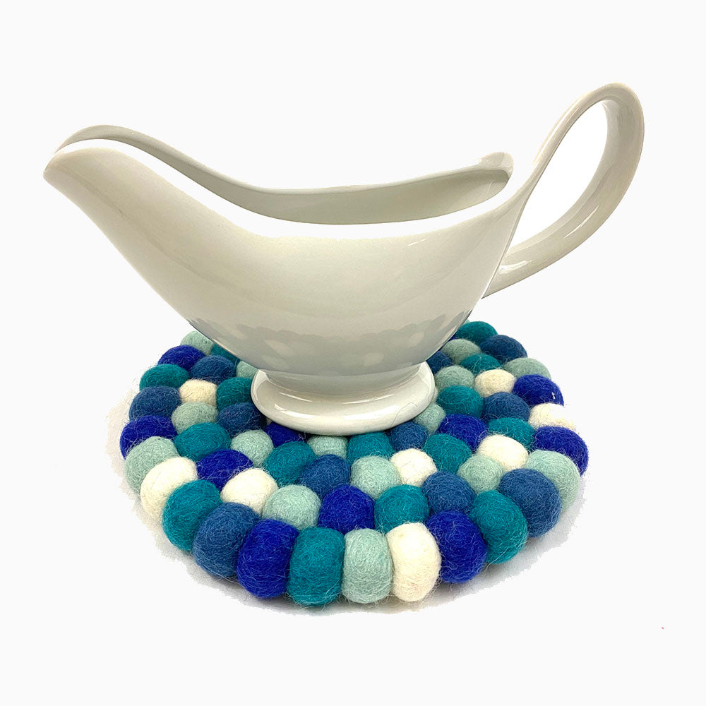 Ocean Blue Felt Ball Trivet