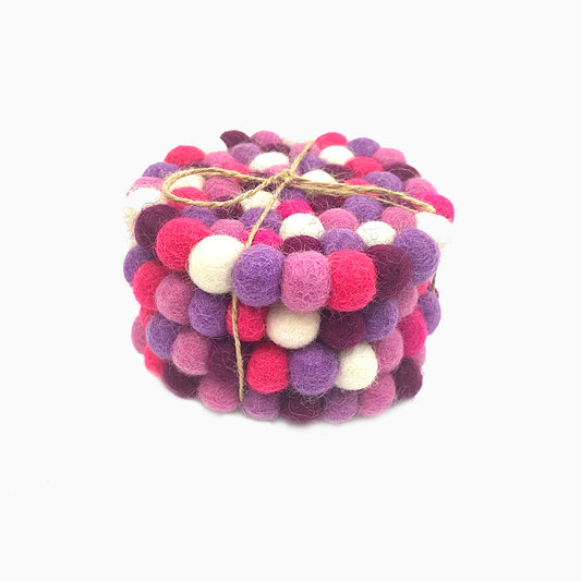 Pink and Purple Felt Ball Coaster Set