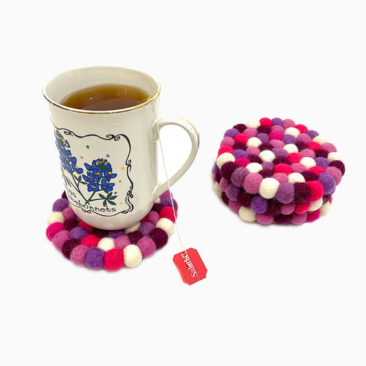 Pink and Purple Felt Ball Coaster Set