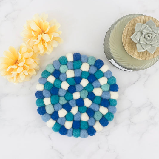 Ocean Blue Felt Ball Trivet
