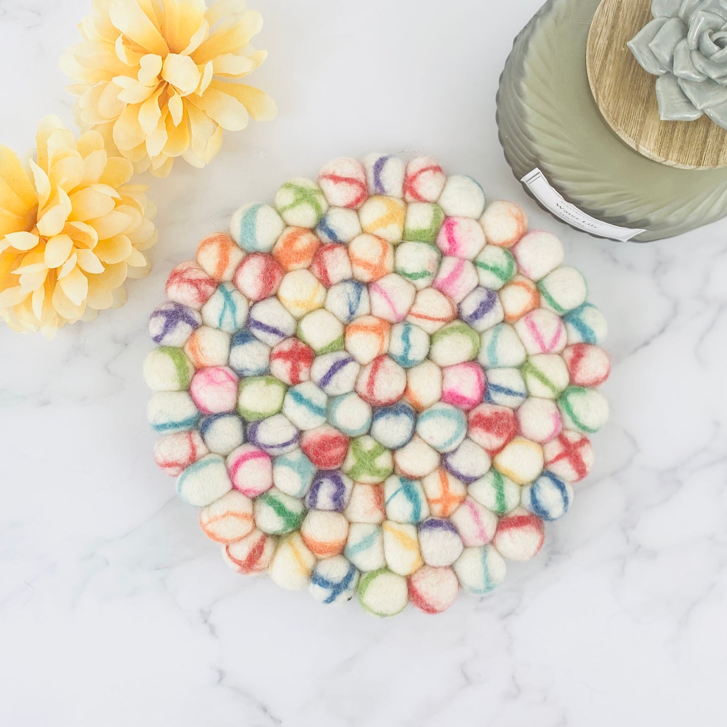Tie Dye Felt Ball Trivet