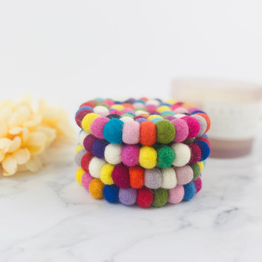 Rainbow Felt Ball Coaster Set