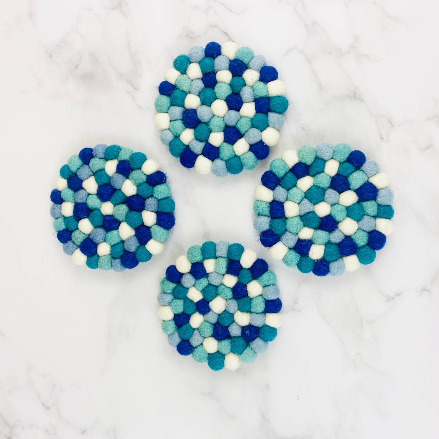 Ocean Blue Felt Ball Coaster Set