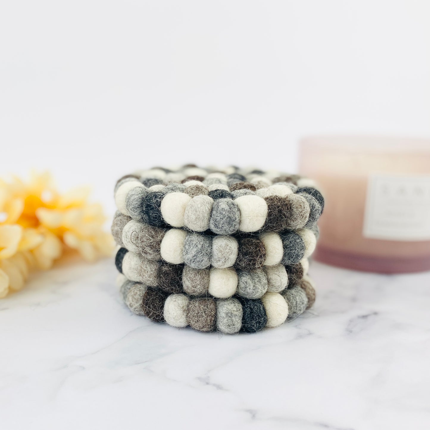 Neutral Felt Ball Coaster Set