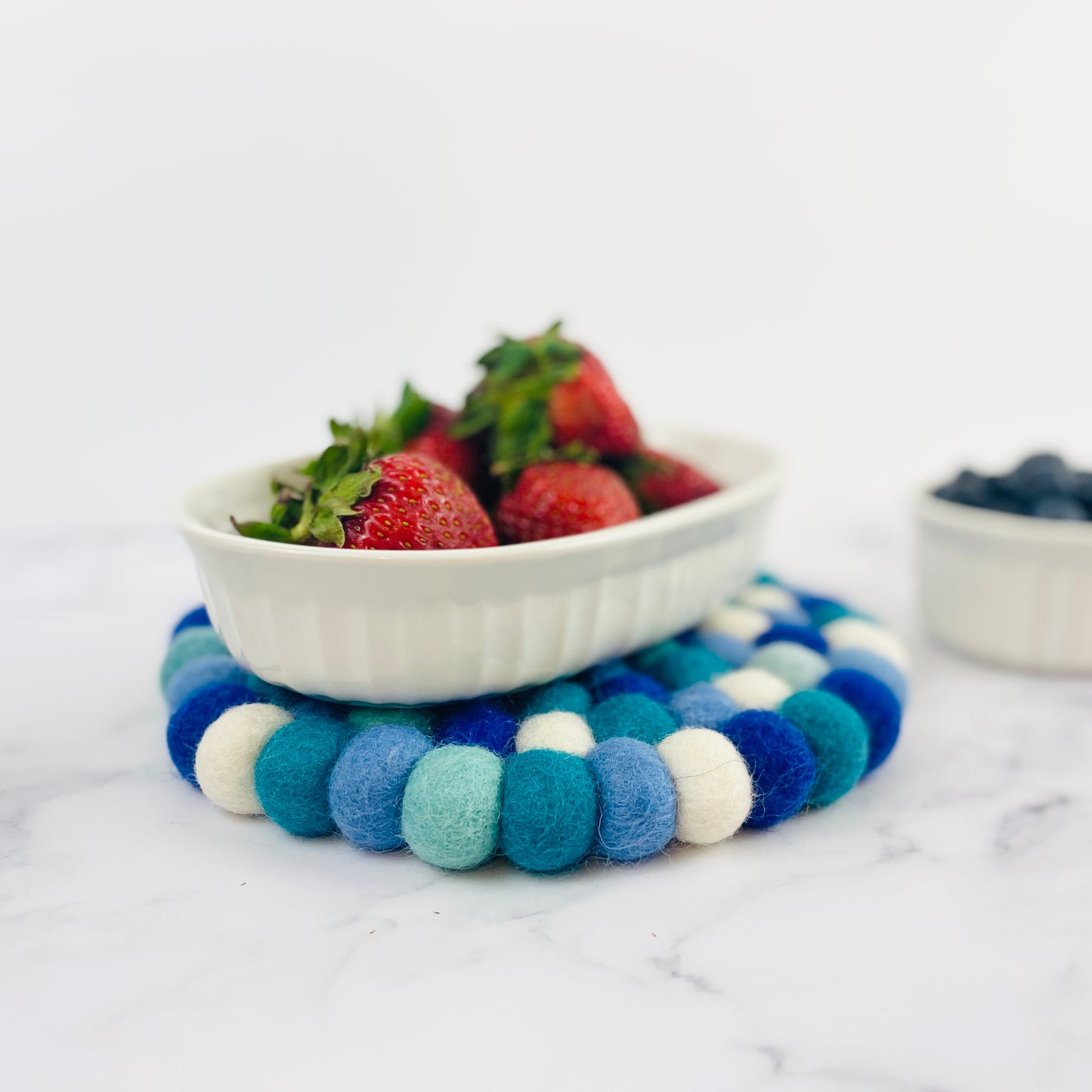 Ocean Blue Felt Ball Trivet