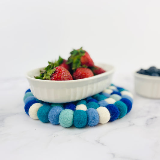 Ocean Blue Felt Ball Trivet