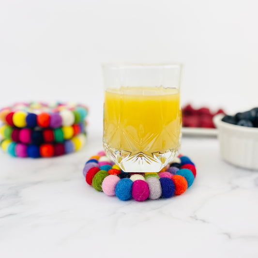 Rainbow Felt Ball Coaster Set